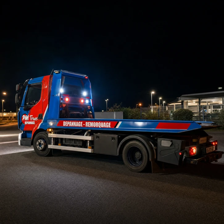 Mécanicien automobile en uniforme orange travaillant sous le capot ouvert d'un véhicule dans un garage extérieur